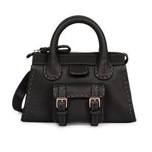 Chloe Edith Leather Crossbody Bag Black White Stitch